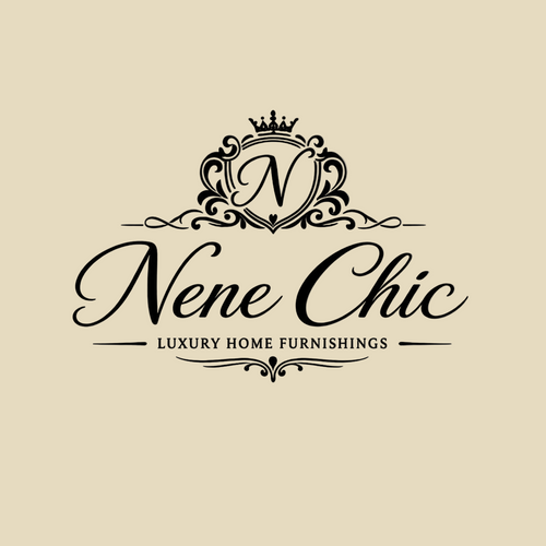 Logo of Nene Chic Luxury Home Furnishings with decorative elements on a white background